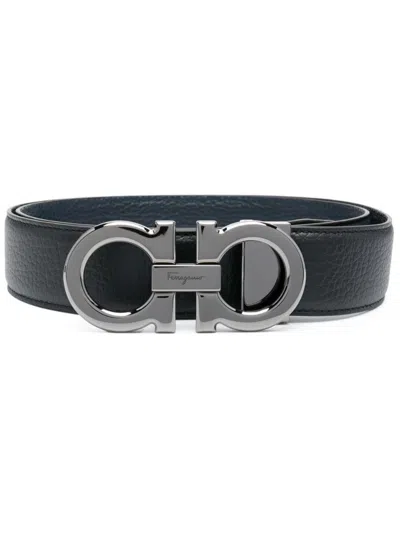 Ferragamo Black Gancini Leather Adjustable Belt