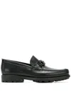 Ferragamo Leather David Loafer With Gancini Hook For Men In Black