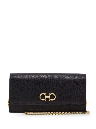 FERRAGAMO BLACK GANCINI LEATHER WALLET
