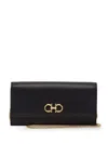 Ferragamo Woman Gancini Wallet With Chain In Black