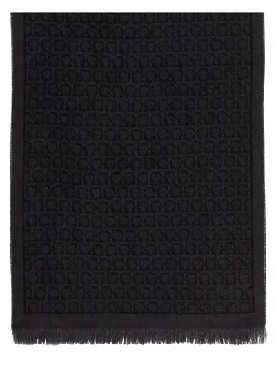 Ferragamo Black Gancini Logo Scarf