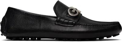 Ferragamo Black Gancini Ornament Driver Loafers