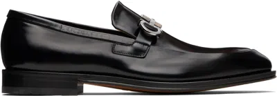 Ferragamo Black Gancini Ornament Loafers In Brown