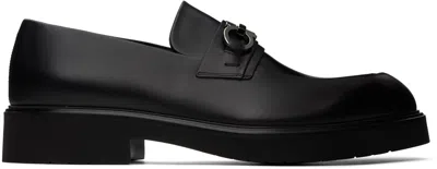 Ferragamo Black Gancini Ornament Loafers In Nero