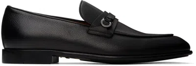 Ferragamo Black Gancini Ornament Loafers In Nero New Biscotto