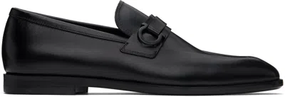 Ferragamo Foster Gancini Loafers In Hammered Leather In Nero