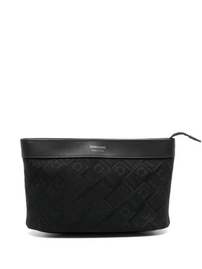 Ferragamo Black Gancini-pattern Clutch Bag