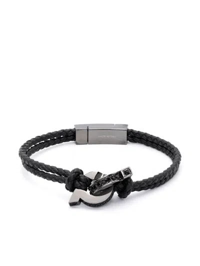 Ferragamo Intertwined Gancini Braided Bracelet In Black