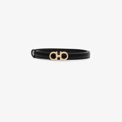 Ferragamo Black Gancini Slim Leather Belt