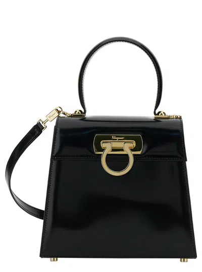 Ferragamo Black Gancini Small Satchel In White