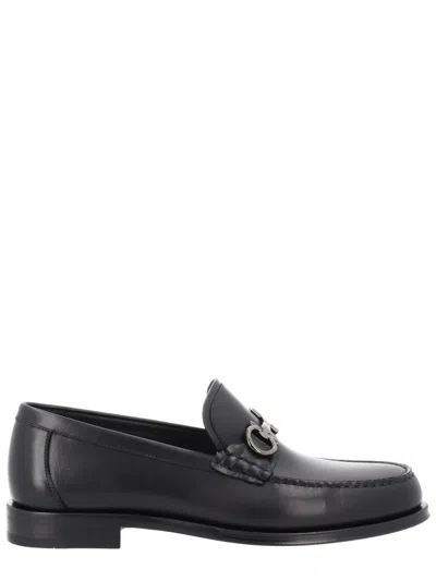 Ferragamo Black Gancini Smooth Calf Leather Loafers