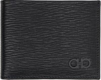 Ferragamo Black Gancini Wallet In Nero Dark Rain