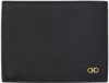Ferragamo Gancini Bi-fold Wallet In Grained Leather In Nero Nero