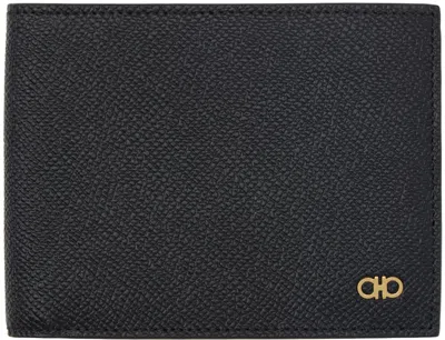 Ferragamo Gancini Bi-fold Wallet In Grained Leather In Black