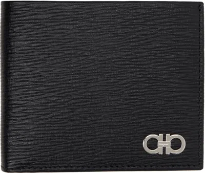 Ferragamo Black Gancini Wallet In Nero Red