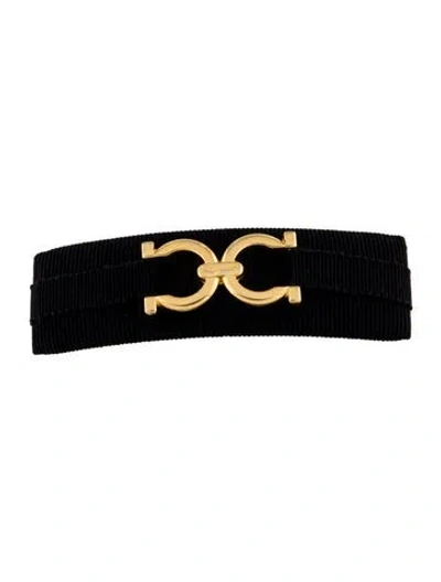 Pre-owned Ferragamo Black Grosgrain Pin W/ Gold-toned Hardware