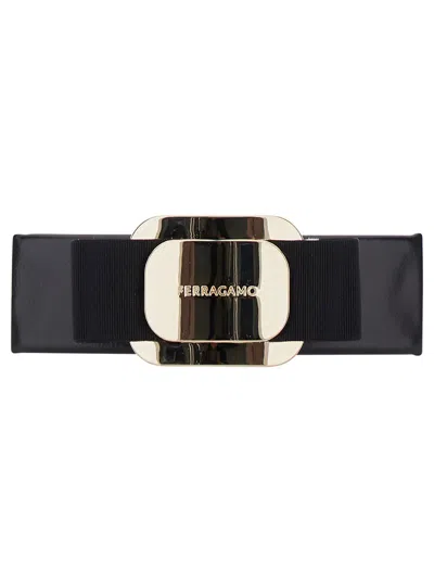 Ferragamo Black Hairclip With Vara Bow In Leather Blend Woman