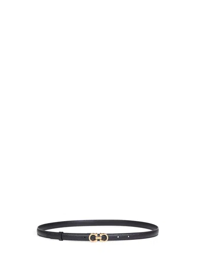 Ferragamo Women Black Hammered Calfskin Gancini Belt