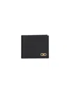 Ferragamo Black Hammered Calfskin Gancini Wallet In Black