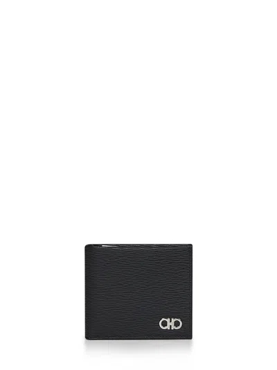 Ferragamo Black Hammered Calfskin Gancini Wallet