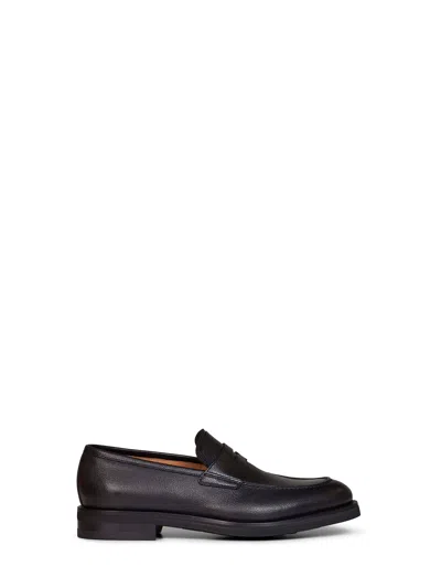 Ferragamo Black Hammered Leather Stefano Penny Loafer In Brown