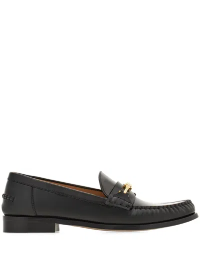 Ferragamo Black Harry Stitched Apron Front Loafers
