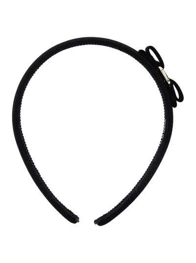 Ferragamo Black Headband With Bow And Logo Plaque In Cotton Blend Woman In Multicolor