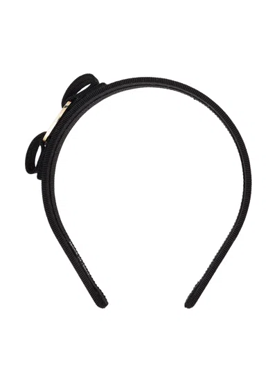 Ferragamo Black Headband With Bow Detail In Cotton Blend Woman
