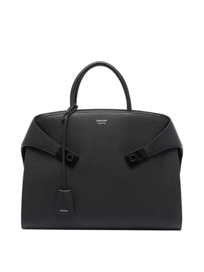 Ferragamo Structured Laptop Bag Detachable Strap In Black