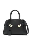 Ferragamo Hug Bicolor Brown Handbag With Logo And Gancini Buckle In Leather Woman In Black