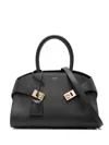 Ferragamo 'hug S' Black Handbag With Logo And Gancini Buckle In Black
