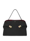 Ferragamo Black Hug Soft Bicolor Shoulder Bag In Black