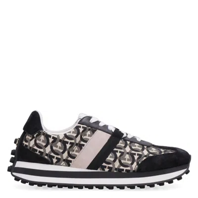 Ferragamo Black Iulia Gancini Print Low-top Sneakers In Multi