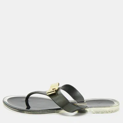 Pre-owned Ferragamo Black Jelly Vara Bow Thong Flat Sandals Size 38.5