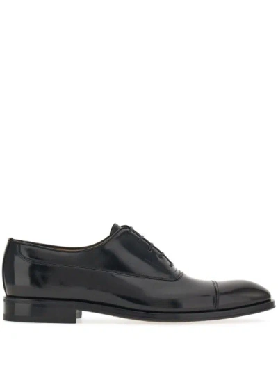 FERRAGAMO BLACK LACE-UP OXFORD SHOES