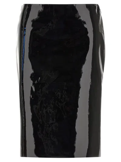 Ferragamo Black Lamb Leather Midi Women's Skirt