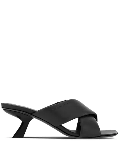 FERRAGAMO FERRAGAMO BLACK LAMBSKIN CROSSOVER SLIP-ON HEELS
