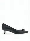 Ferragamo Black Lambskin Pointed-toe Pumps With Decorative Bow In White