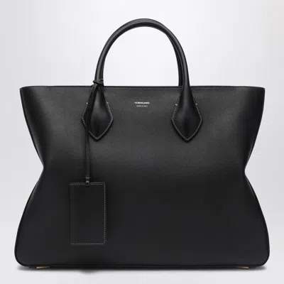 FERRAGAMO BLACK LARGE CALFSKIN TOTE BAG