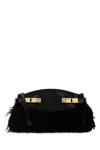 Ferragamo Black Leather And Feathers Hug Clutch In Black
