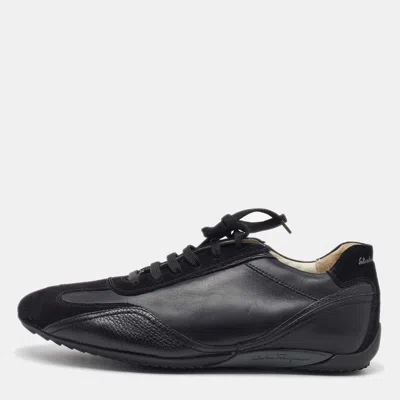 Pre-owned Ferragamo Black Leather And Suede Low Top Trainers Size 41.5