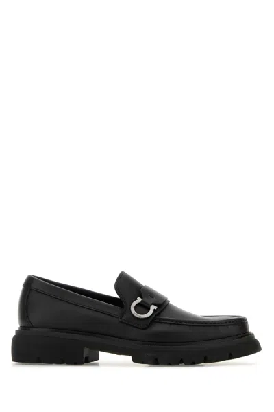 FERRAGAMO BLACK LEATHER ANDOVER LOAFERS