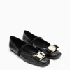 Ferragamo Black Leather Ballerina In Multi