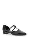 Ferragamo Linette Leather T-strap Ballerina Flats In Black