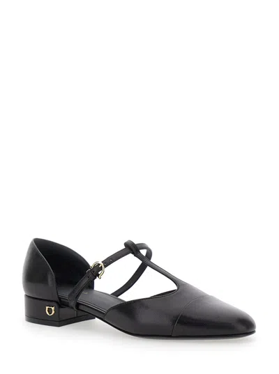 FERRAGAMO BLACK LEATHER BALLET FLATS