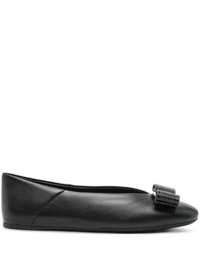 Ferragamo Black Leather Ballet Flats
