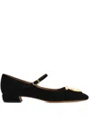 Ferragamo Leather Ballerinas With Square Toe And Adjustable Strap Closure In Black