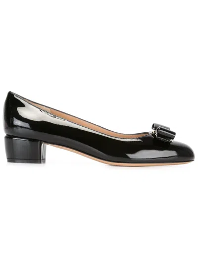Ferragamo Black Leather Ballet Flats
