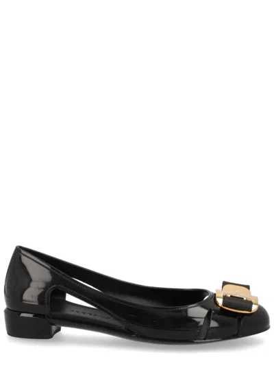 Ferragamo Black Leather Ballet Flats