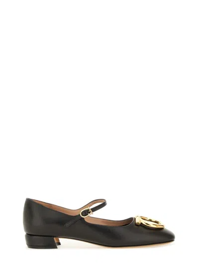Ferragamo Black Leather Ballet Flats In Brown